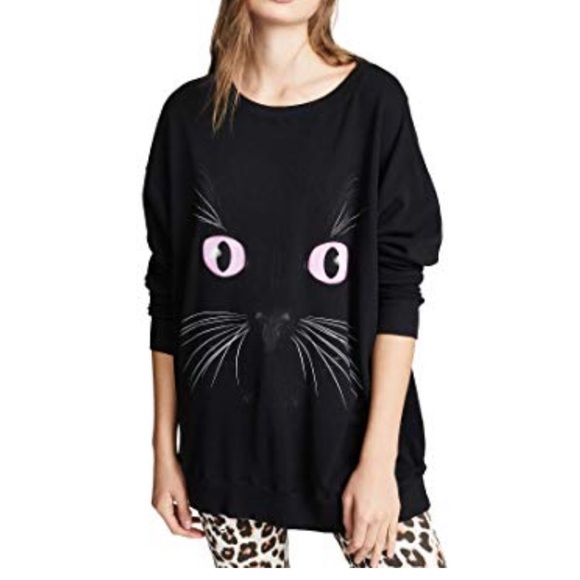 Wildfox black cat pink yes sweatshirt Sz Small NWT - Picture 3 of 8